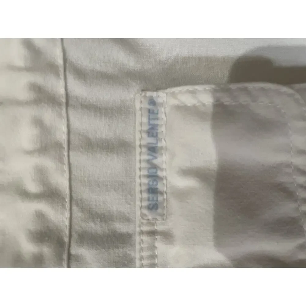 SERGIO VALENTE Men's White Long Sleeve Button-Up Shirt Pockets Polyester Cotton